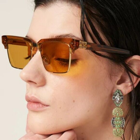 NEW Miu Miu MU10ZS 15T0B7 Caramel Trasparent Yelllow Square Unisex Sunglasses - Picture 5 of 12
